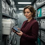Ingelise Zakari, operations director, reviewing a barcoded document inventory in an Andover vault