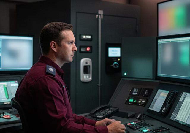 Girish Reak monitoring access controls from a secure document facility operations room