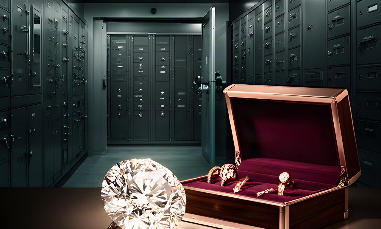 Faceted diamond and protected jewelry case inside a softly lit secure vault in Andover, Kansas